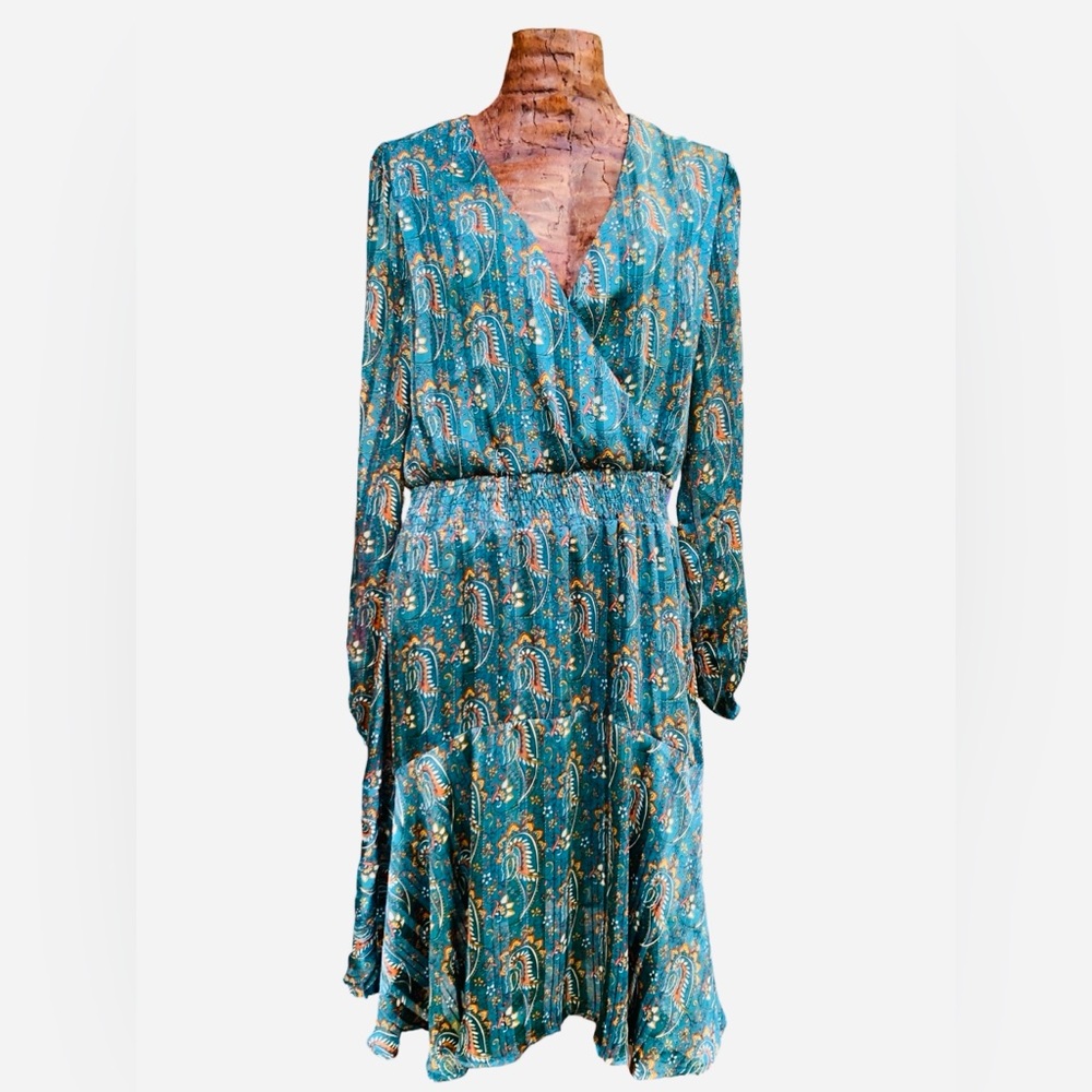 Esqualo Paisley Lurex V-Neck Mini Dress - Picture 2 of 6